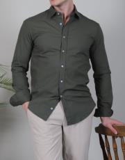 erkek pamuklu regularfit gömlek haki