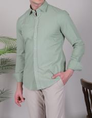 erkek pamuklu regularfit gömlek su yeşili