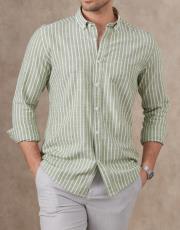 erkek keten pamuk gömlek cizgili haki 2