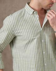 erkek keten pamuk gömlek cizgili haki 3
