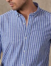 erkek keten pamuk gömlek cizgili mavi 3
