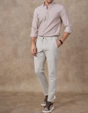 erkek keten pamuk gömlek cizgili bej 2