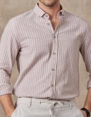erkek keten pamuk gömlek cizgili bej 3