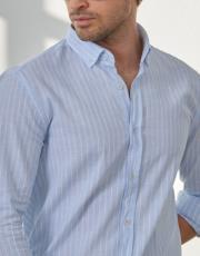 erkek keten pamuk gömlek cizgili a.mavi 3
