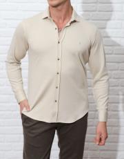erkek baharlık italyan yaka pamuklu gömlek krem