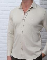 erkek baharlık italyan yaka pamuklu gömlek krem 3