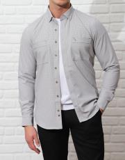 erkek gofre  kumaş cepli spor gömlek gri