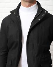 erkek yün dik yaka spor mont siyah 4