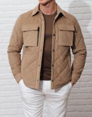 erkek hafif dolum kapitone cepli rahat kesim kadife mont bej