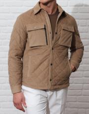 erkek hafif dolum kapitone cepli rahat kesim kadife mont bej 2