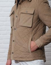 erkek hafif dolum kapitone cepli rahat kesim kadife mont bej 3