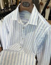 erkek gofre kumaş çizgili gömlek mavi