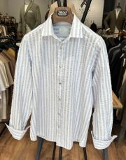 erkek gofre kumaş çizgili gömlek mavi 2