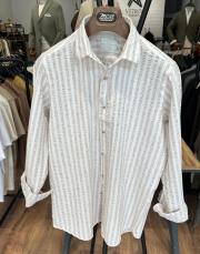 erkek gofre kumaş çizgili gömlek bej 2