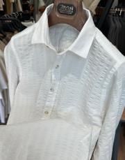 erkek gofre kumaş çizgili gömlek beyaz