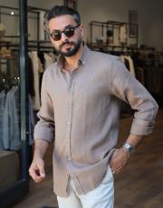 %100 keten gömlek kahve