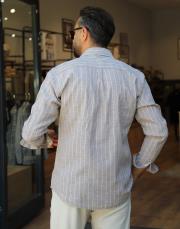 keten pamuk cizği gömlek haki 4
