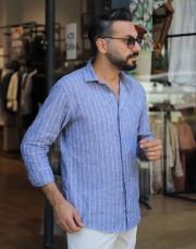 keten pamuk cizği gömlek lacivert 2