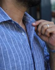 keten pamuk cizği gömlek lacivert 3