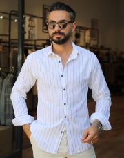 keten pamuk cizği gömlek beyaz