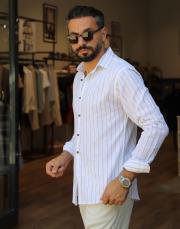 keten pamuk cizği gömlek beyaz 2