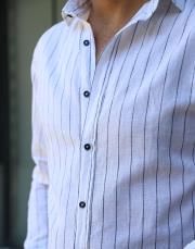 keten pamuk cizği gömlek beyaz 3