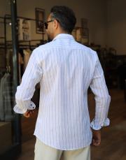 keten pamuk cizği gömlek beyaz 4