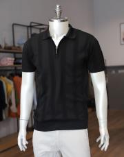 erkek polo yaka fermuarlı triko tişört siyah
