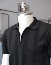 erkek polo yaka fermuarlı triko tişört siyah 2