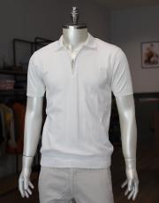 erkek polo yaka fermuarlı triko tişört beyaz