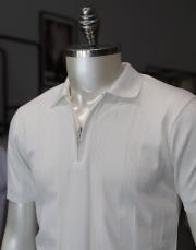 erkek polo yaka fermuarlı triko tişört beyaz 2