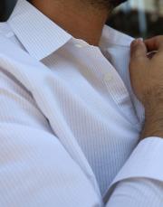 erkek cizgili beyaz koton gömlek ince beyaz 2