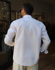 erkek cizgili beyaz koton gömlek ince beyaz 3