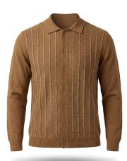 erkek düğmeli desenli hırka hardal