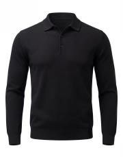 erkek polo yaka düğmeli kaşmir kazak siyah