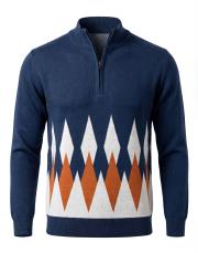 erkek yarım fermuarlı desenli kazak indigo