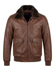 erkek yaka kürklü banber deri mont kahve