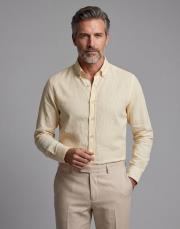 erkek çizğili keten pamuk gömlek sarı