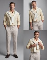 erkek çizğili keten pamuk gömlek sarı 2