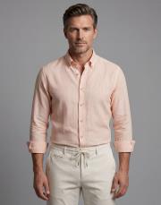 erkek çizğili keten pamuk gömlek penbe