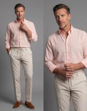 erkek çizğili keten pamuk gömlek penbe 2