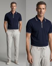 pola yaka fermuarlı merserize tişört lacivert