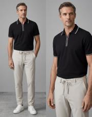 pola yaka fermuarlı merserize tişört siyah