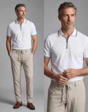 pola yaka fermuarlı merserize tişört beyaz