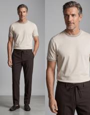 merserize desenli bisiklet yaka tişört bej