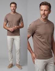 merserize desenli bisiklet yaka tişört vizon