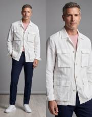 %100 keten safari ceket beyaz